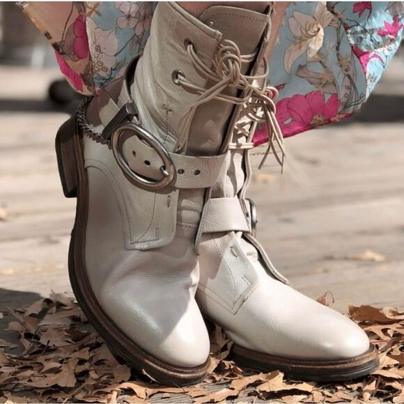 NWOT A.S 98 Faust Combat Ankle Boot Bone Color - Picture 1 of 7